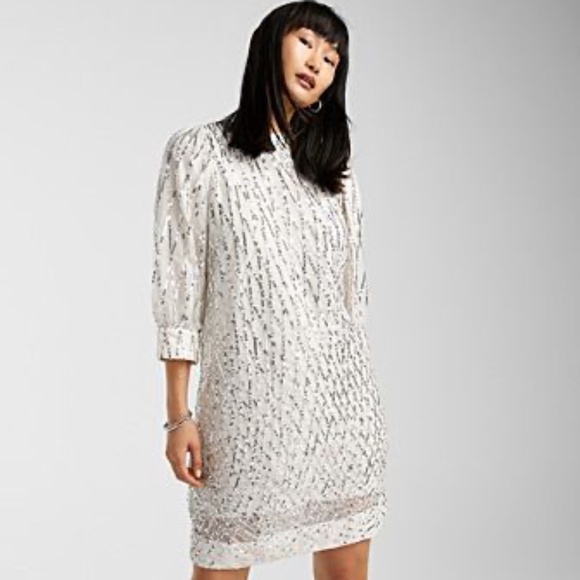 NWT Vero Moda white w/ silver mesh & sequin dress Sz Medium - Picture 1 of 4